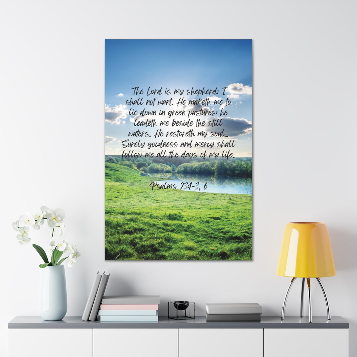 Green pastures, still waters - vertical canvas